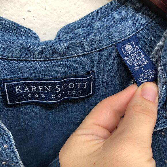 Karen Scott Millenium 2000 Embroidered Denim Button Down Womens Large - Picture 4 of 6